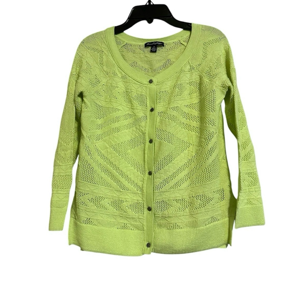 American Eagle Neon Green Pointelle Knit Cardigan Sweater Lightweight Women's S